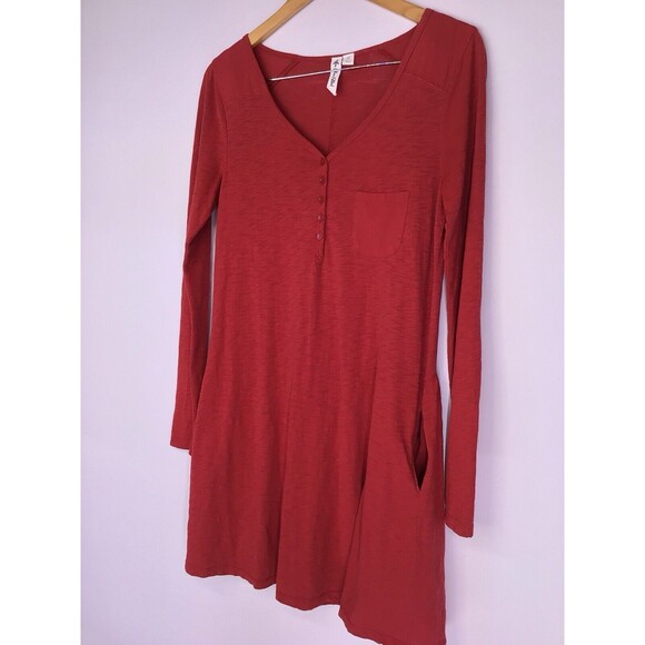 Others Follow Long Sleeve Dress With Pockets Women’s Size Small Red - Picture 2 of 7
